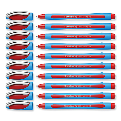 Schneider Slider Memo XB Ballpoint Pen, Stick, Extra-Bold 1.4 mm, Red Ink, Red/Light Blue Barrel, 10/Box (RED150202)