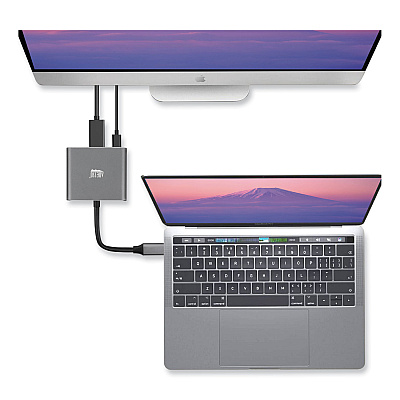 Adesso 3-in-1 USB-C Multi-Port TAA Compliant Docking Station, HDMI, USB-C, USB 3 A+PD, Black/Gray (AUH4010)