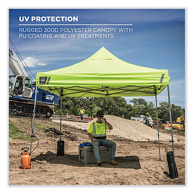 ergodyne Shax 6051 Heavy-Duty Pop-Up Tent Kit, Single Skin, 10 ft x 10 ft, Polyester/Steel, Lime (EGO12951)