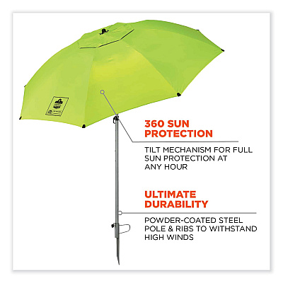 ergodyne Shax 6100 Lightweight Work Umbrella, 90" Span, 92.4" Long, Lime Canopy (EGO12967)