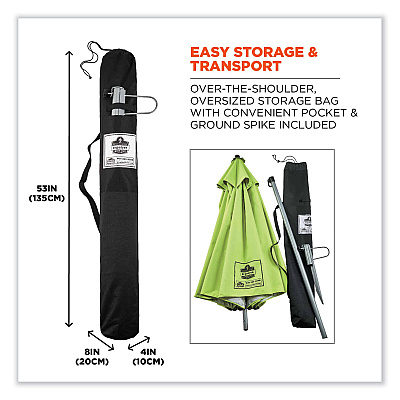 ergodyne Shax 6100 Lightweight Work Umbrella, 90" Span, 92.4" Long, Lime Canopy (EGO12967)