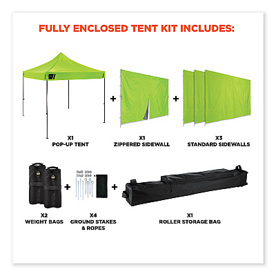 ergodyne Shax 6053 Enclosed Pop-Up Tent Kit, Single Skin, 10 ft x 10 ft, Polyester/Steel, Lime (EGO12976)