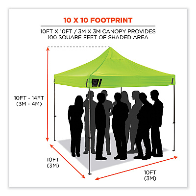 ergodyne Shax 6053 Enclosed Pop-Up Tent Kit, Single Skin, 10 ft x 10 ft, Polyester/Steel, Lime (EGO12976)