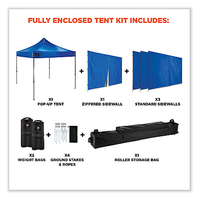 ergodyne Shax 6053 Enclosed Pop-Up Tent Kit, Single Skin, 10 ft x 10 ft, Polyester/Steel, Blue (EGO12977)
