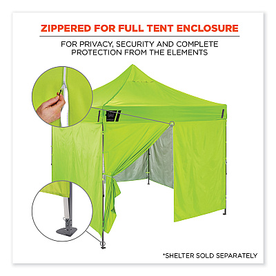 ergodyne Shax 6096 Pop-Up Tent Sidewall with Zipper, Single Skin, 10 ft x 10 ft, Polyester, Lime (EGO12978)
