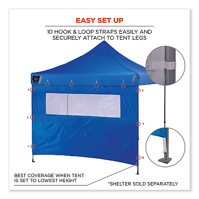 ergodyne Shax 6092 Pop-Up Tent Sidewall with Mesh Window, Single Skin, 10 ft x 10 ft, Polyester, Blue (EGO12987)