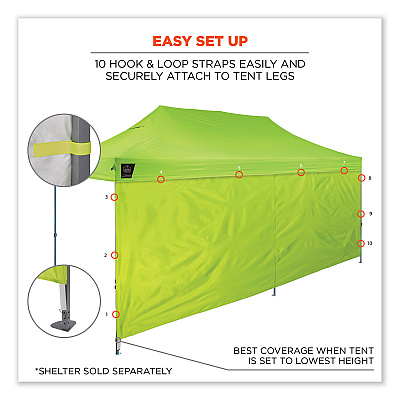 ergodyne Shax 6097 Pop-Up Tent Sidewall, Single Skin, 10 ft x 10 ft, Polyester, Lime (EGO12995)