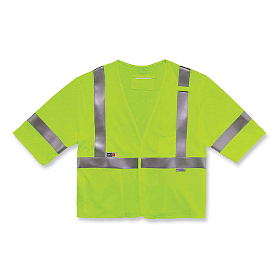 ergodyne GloWear 8356FRHL Class 3 FR Hook and Loop Safety Vest with Sleeves, Modacrylic, Small/Medium, Lime (EGO22213)