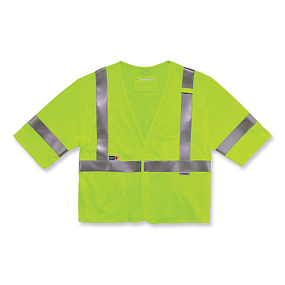 ergodyne GloWear 8356FRHL Class 3 FR Hook and Loop Safety Vest with Sleeves, Modacrylic, Large/X-Large, Lime (EGO22215)
