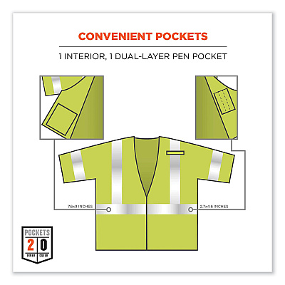 ergodyne GloWear 8356FRHL Class 3 FR Hook and Loop Safety Vest with Sleeves, Modacrylic, Large/X-Large, Lime (EGO22215)