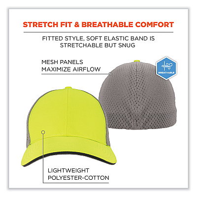 ergodyne GloWear 8931 Reflective Stretch-Fit Hat, Cotton/Polyester, Large/X-Large, Hi-Vis Lime (EGO23243)