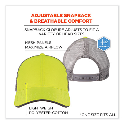 ergodyne GloWear 8933 Reflective Snapback Hat, Cotton/Polyester, One Size Fits Most, Hi-Vis Lime (EGO23245)