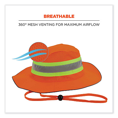 ergodyne GloWear 8935 Hi-Vis Ranger Sun Hat, Polyester, 2X-Large/3X-Large, Orange (EGO23262)