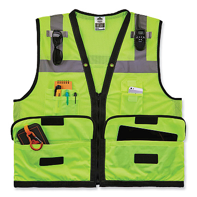 ergodyne GloWear 8253HDZ Class 2 Heavy-Duty Mesh Surveyors Vest, Polyester, 4X-Large/5X-Large, Lime (EGO23329)