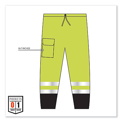 ergodyne GloWear 8910BK Class E Hi-Vis Pants with Black Bottom, Polyester, Large/X-Large, Lime (EGO23955)