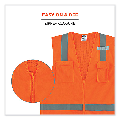 ergodyne GloWear 8249Z Class 2 Economy Surveyors Zipper Vest, Polyester, X-Small, Orange (EGO24011)