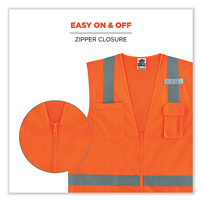 ergodyne GloWear 8249Z Class 2 Economy Surveyors Zipper Vest, Polyester, 2X-Large/3X-Large, Orange (EGO24017)