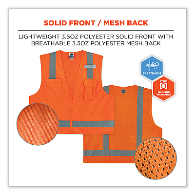 ergodyne GloWear 8249Z Class 2 Economy Surveyors Zipper Vest, Polyester, 4X-Large/5X-Large, Orange (EGO24019)