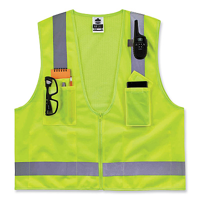 ergodyne GloWear 8249Z Class 2 Economy Surveyors Zipper Vest, Polyester, 2X-Large/3X-Large, Lime (EGO24027)