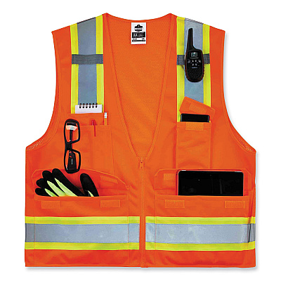 ergodyne GloWear 8248Z Class 2 Two-Tone Surveyors Zipper Vest, Polyester, Large/X-Large, Orange (EGO24065)