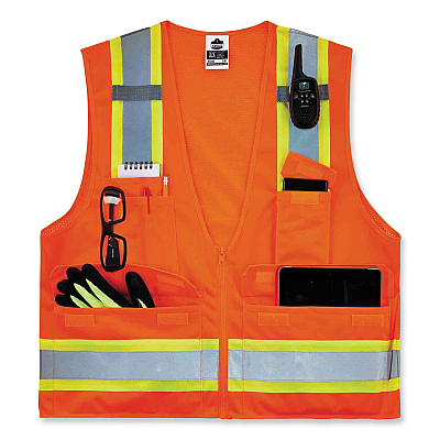 ergodyne GloWear 8248Z Class 2 Two-Tone Surveyors Zipper Vest, Polyester, 4X-Large/5X-Large, Orange (EGO24069)