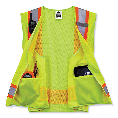 ergodyne GloWear 8248Z Class 2 Two-Tone Surveyors Zipper Vest, Polyester, Small/Medium, Lime (EGO24073)