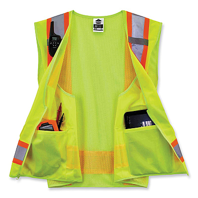 ergodyne GloWear 8248Z Class 2 Two-Tone Surveyors Zipper Vest, Polyester, Large/X-Large, Lime (EGO24075)