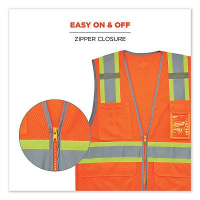 ergodyne GloWear 8246Z Class 2 Two-Tone Mesh Reflective Binding Zipper Vest, Polyester, Small/Medium, Orange (EGO24133)
