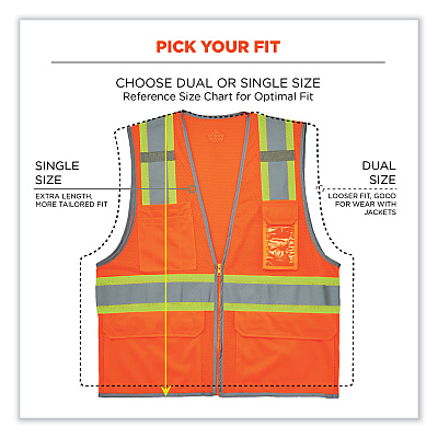 ergodyne GloWear 8246Z Class 2 Two-Tone Mesh Reflective Binding Zipper Vest, Polyester, Small/Medium, Orange (EGO24133)