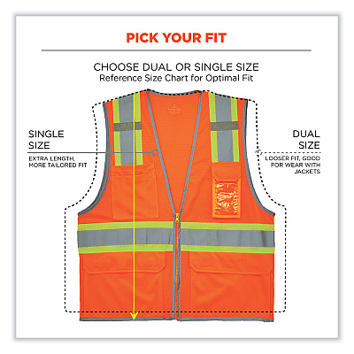 ergodyne GloWear 8246Z Class 2 Two-Tone Mesh Reflective Binding Zipper Vest, Polyester, Large/X-Large, Orange (EGO24135)