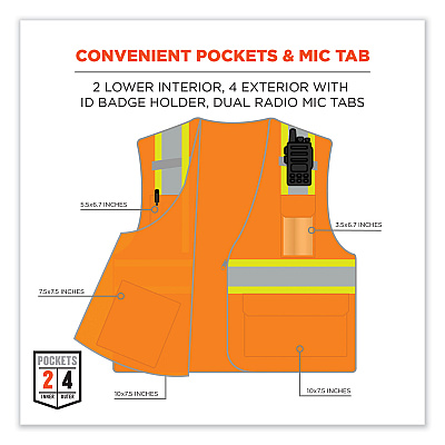 ergodyne GloWear 8246Z Class 2 Two-Tone Mesh Reflective Binding Zipper Vest, Polyester, 4X-Large/5X-Large, Orange (EGO24139)