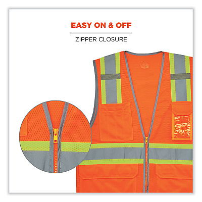 ergodyne GloWear 8246Z Class 2 Two-Tone Mesh Reflective Binding Zipper Vest, Polyester, 4X-Large/5X-Large, Orange (EGO24139)