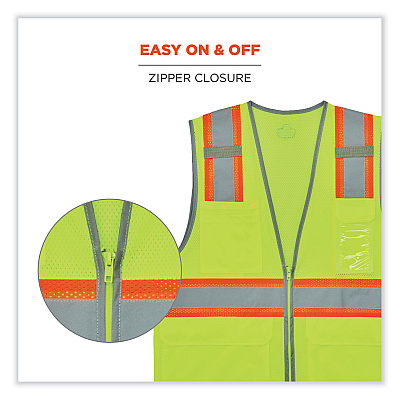 ergodyne GloWear 8246Z Class 2 Two-Tone Mesh Reflective Binding Zipper Vest, Polyester, 2X-Large/3X-Large, Lime (EGO24147)