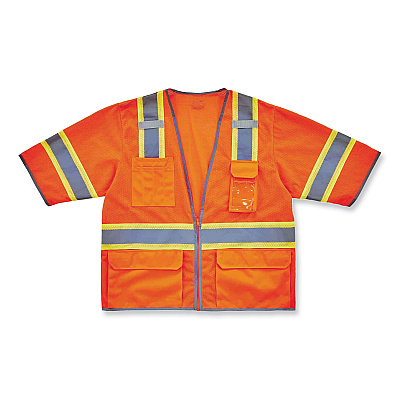 ergodyne GloWear 8346Z Class 3 Two-Tone Hi-Vis Surveyor Zipper Vest, Small/Medium, Orange (EGO24153)