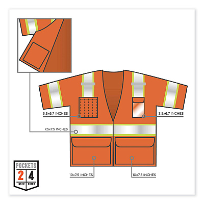 ergodyne GloWear 8346Z Class 3 Two-Tone Hi-Vis Surveyor Zipper Vest, Small/Medium, Orange (EGO24153)