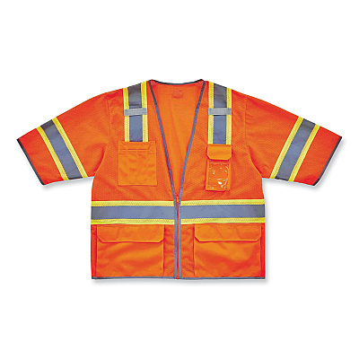 ergodyne GloWear 8346Z Class 3 Two-Tone Hi-Vis Surveyor Zipper Vest, Large/X-Large, Orange (EGO24155)