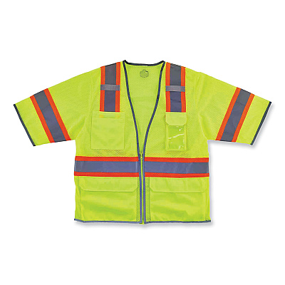 ergodyne GloWear 8346Z Class 3 Two-Tone Hi-Vis Surveyor Zipper Vest, Small/Medium, Lime (EGO24163)