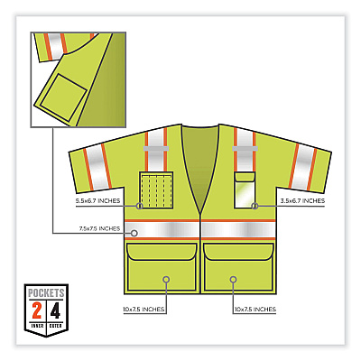 ergodyne GloWear 8346Z Class 3 Two-Tone Hi-Vis Surveyor Zipper Vest, Small/Medium, Lime (EGO24163)