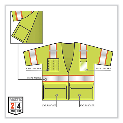 ergodyne GloWear 8346Z Class 3 Two-Tone Hi-Vis Surveyor Zipper Vest, Large/X-Large, Lime (EGO24165)