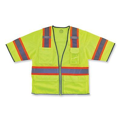 ergodyne GloWear 8346Z Class 3 Two-Tone Hi-Vis Surveyor Zipper Vest, 2X-Large/3X-Large, Lime (EGO24167)
