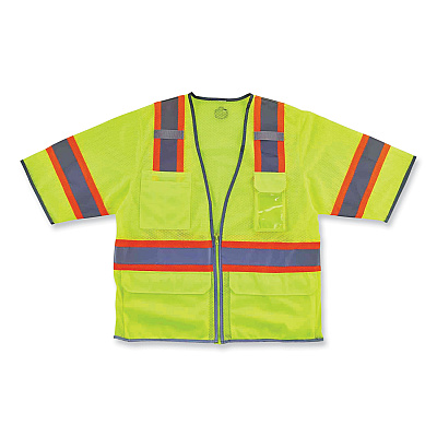 ergodyne GloWear 8346Z Class 3 Two-Tone Hi-Vis Surveyor Zipper Vest, 4X-Large/5X-Large, Lime (EGO24169)