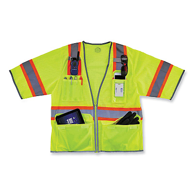 ergodyne GloWear 8346Z Class 3 Two-Tone Hi-Vis Surveyor Zipper Vest, 4X-Large/5X-Large, Lime (EGO24169)
