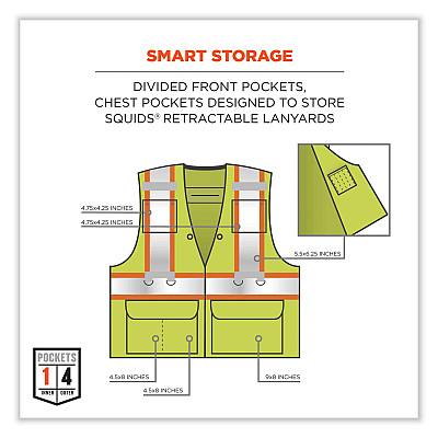 ergodyne GloWear 8231TV Class 2 Hi-Vis Tool Tethering Safety Vest, Polyester, Large/X-Large, Lime (EGO24175)