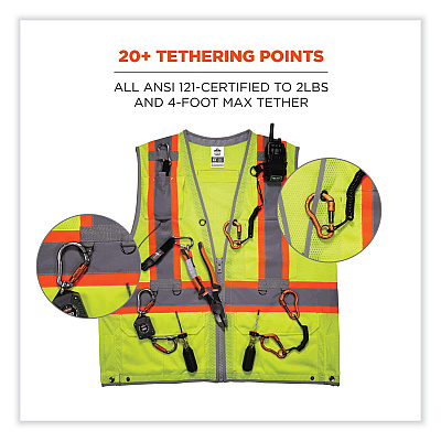 ergodyne GloWear 8231TV Class 2 Hi-Vis Tool Tethering Safety Vest, Polyester, 2X-Large/3X-Large, Lime (EGO24177)
