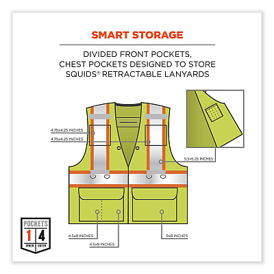ergodyne GloWear 8231TV Class 2 Hi-Vis Tool Tethering Safety Vest, Polyester, 2X-Large/3X-Large, Lime (EGO24177)