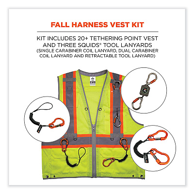 ergodyne GloWear 8231TVK Class 2 Hi-Vis Tool Tethering Safety Vest Kit, Polyester, Large/X-Large, Lime (EGO24185)
