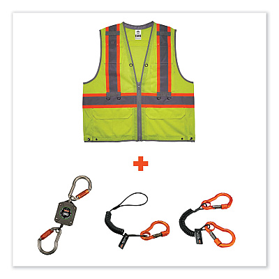 ergodyne GloWear 8231TVK Class 2 Hi-Vis Tool Tethering Safety Vest Kit, Polyester, 2X-Large/3X-Large, Lime (EGO24187)