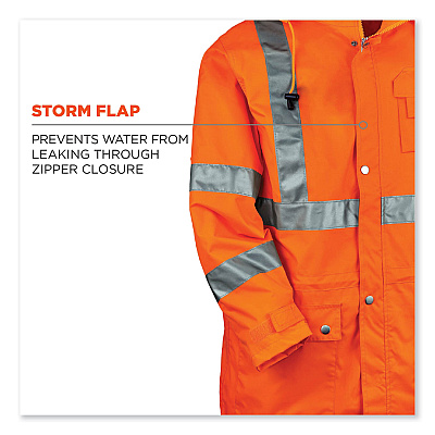 ergodyne GloWear 8365 Class 3 Hi-Vis Rain Jacket, Polyester, Small, Orange (EGO24312)