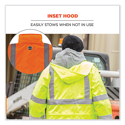 ergodyne GloWear 8365 Class 3 Hi-Vis Rain Jacket, Polyester, Large, Orange (EGO24314)