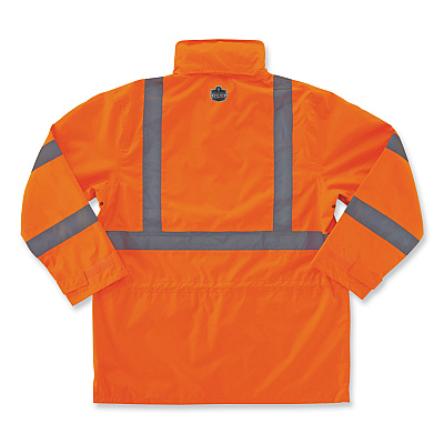 ergodyne GloWear 8365 Class 3 Hi-Vis Rain Jacket, Polyester, 2X-Large, Orange (EGO24316)